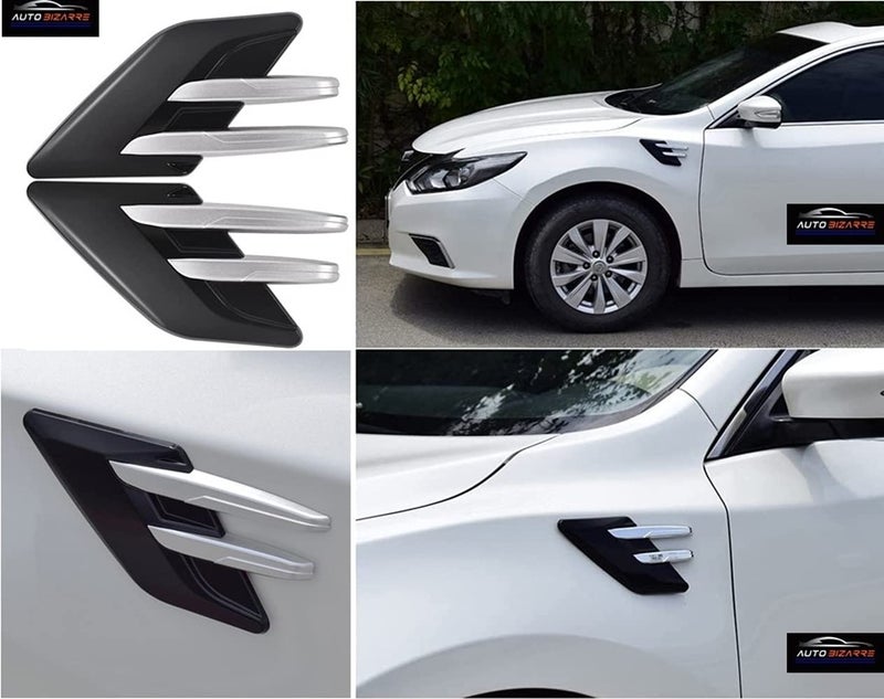 AutoBizarre Car Styling Decorative Black Silver Side Vents Air Flow Duct Sticker - Universal For All Cars - Set of 2 pcs - Image 1