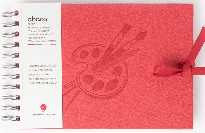 Comma Abaca Wire-O Bound Sketchbook with Ribbon Closure Fine Grain Paper Micro-Perforations for Easy Tear Off- A5 Size,50 Sheets,160gsm,Red - Image 1