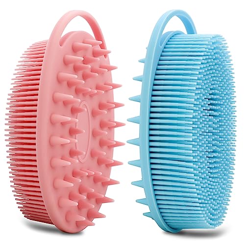 HAYSNA 2 Pack Silicone Body Scrubber, Loofah Double-Sided Body Brush,Shower Scrubber and Scalp Massager Shampoo Brush for Sensitive Kids Women Men All Kinds of Skin (Pink & Blue) - Image 1