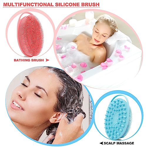 HAYSNA 2 Pack Silicone Body Scrubber, Loofah Double-Sided Body Brush,Shower Scrubber and Scalp Massager Shampoo Brush for Sensitive Kids Women Men All Kinds of Skin (Pink & Blue) - Image 3
