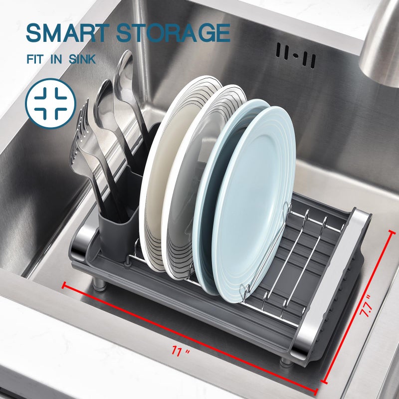 TOOLF Expandable Dish Rack, Compact Dish Drainer, Stainless Steel Dish Drying Rack with Removable Cutlery Holder, Anti Rust Plate Rack, Small Sink Drainer for Sink or Kitchen Countertop - Image 3