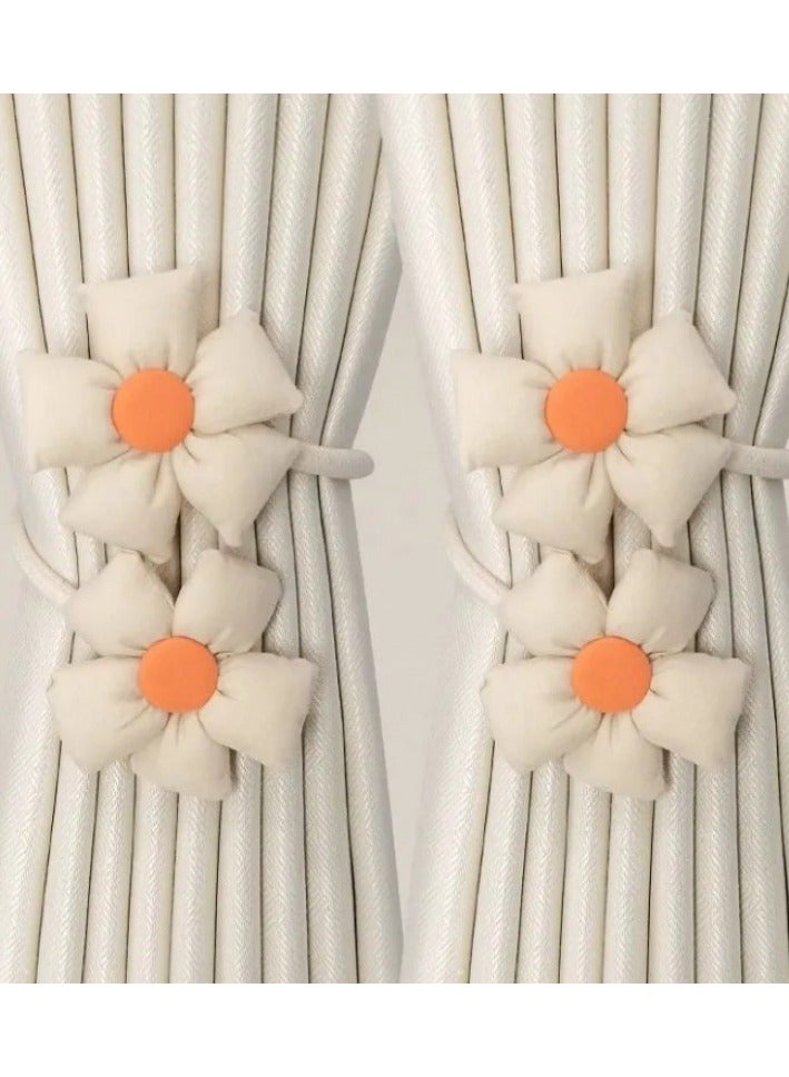 Modern MinimalistCurtain Strap Set With Adjustable Cute Flower Storage Straps And Fixed Decorations(1 Pair)  - Image 1