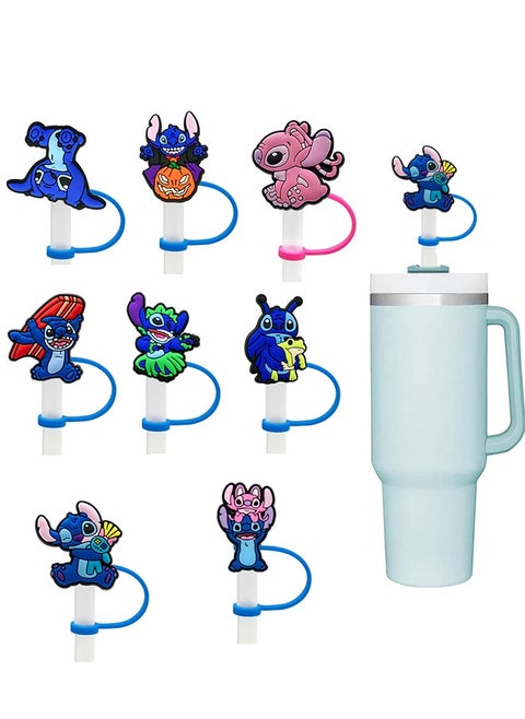 8Pcs/Set Straw Covers Cap for Stanley Cup 30&40 Oz,Lilo & Stitch Silicone Straw Topper,with Handle 10mm 0.4in Dust-Proof Reusable Straw Tips Lids(Lilo & Stitch②)