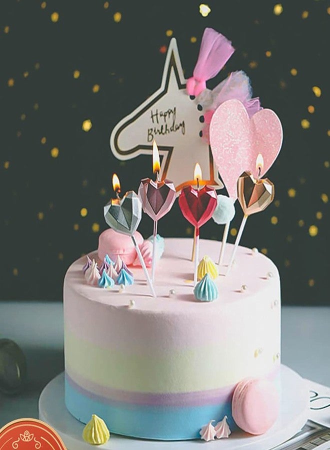T-shin Love Heart Shaped Birthday Candle,Metallic Multicolor 3D Design Cake Candles,Creative Fun Long Thin Wedding Birthday Candles Set,Party Supplies,Cake Decoration (Rose Gold) - Image 4
