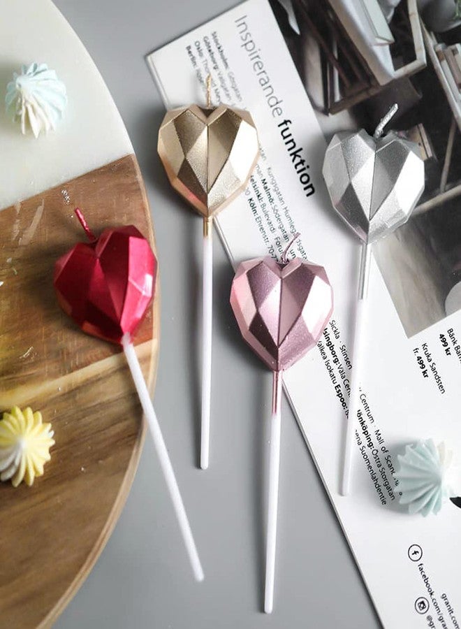 T-shin Love Heart Shaped Birthday Candle,Metallic Multicolor 3D Design Cake Candles,Creative Fun Long Thin Wedding Birthday Candles Set,Party Supplies,Cake Decoration (Rose Gold) - Image 3