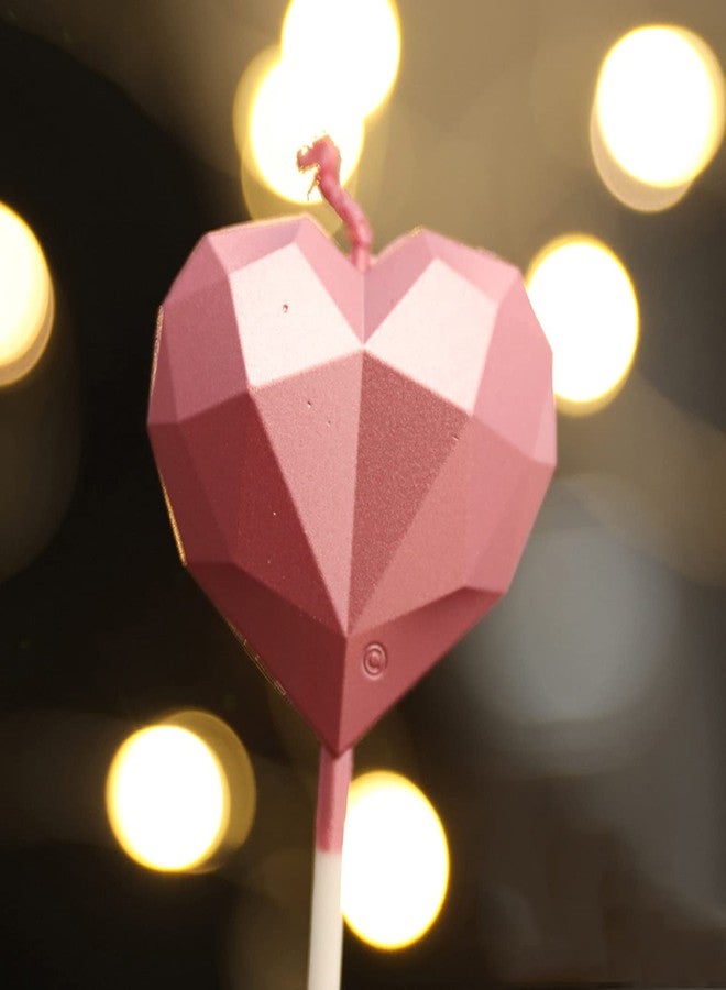 T-shin Love Heart Shaped Birthday Candle,Metallic Multicolor 3D Design Cake Candles,Creative Fun Long Thin Wedding Birthday Candles Set,Party Supplies,Cake Decoration (Rose Gold) - Image 1