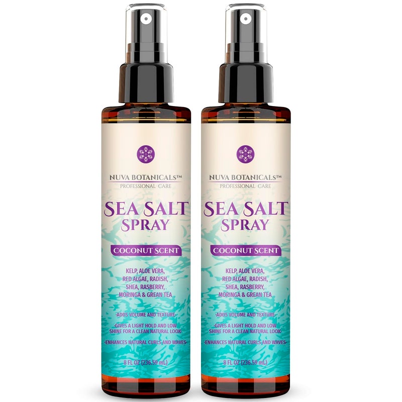 Nuva Botanicals Coconut Sea Salt Spray for Hair - Texturizing Spray Salt Water Spray for Hair with Castor Oil, Aloe Vera, Red Algae Extract, Kelp - Sea Salt Hair Spray with Raspbery, Green Tea Texture Spray (2 Pack) - Image 1