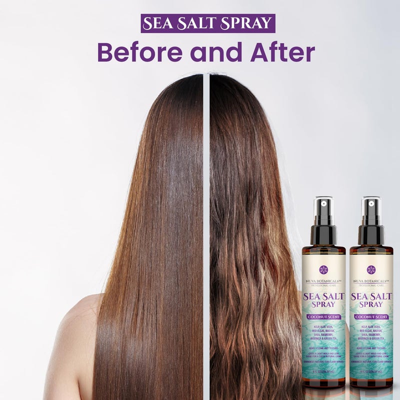 Nuva Botanicals Coconut Sea Salt Spray for Hair - Texturizing Spray Salt Water Spray for Hair with Castor Oil, Aloe Vera, Red Algae Extract, Kelp - Sea Salt Hair Spray with Raspbery, Green Tea Texture Spray (2 Pack) - Image 4