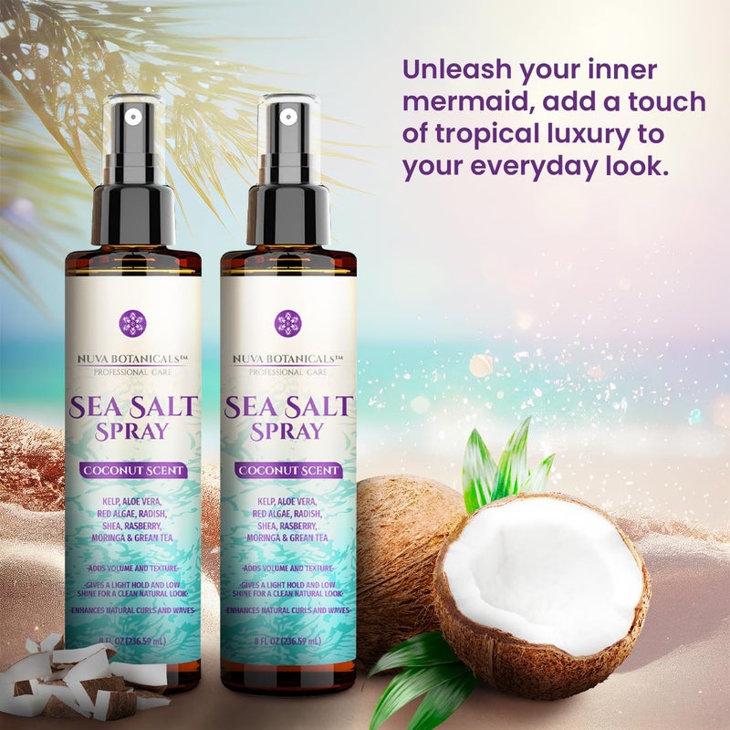 Nuva Botanicals Coconut Sea Salt Spray for Hair - Texturizing Spray Salt Water Spray for Hair with Castor Oil, Aloe Vera, Red Algae Extract, Kelp - Sea Salt Hair Spray with Raspbery, Green Tea Texture Spray (2 Pack) - Image 5