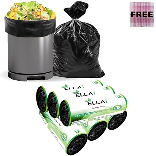 Ella Garbage Bags 30x37 Inches (Extra Large) 60 Bags 6 Rolls | Leak Proof & Tear Resistant Trash Bag for Kitchen & Commercial Use | Dustbin Bags For Dry & Wet Waste With Free Check Duster Cloth -Black - Image 1
