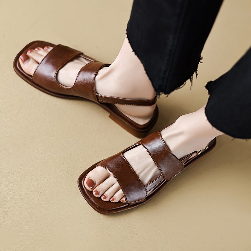 Lazada 2024 Simple Low Heel Square Head 33-43 Buckle Casual Student Sandals - Image 5