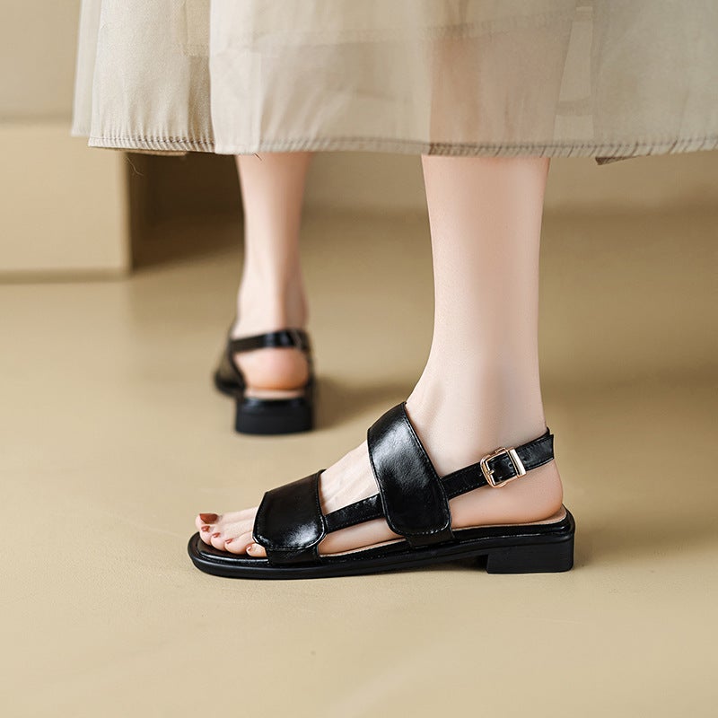 Lazada 2024 Simple Low Heel Square Head 33-43 Buckle Casual Student Sandals - Image 3