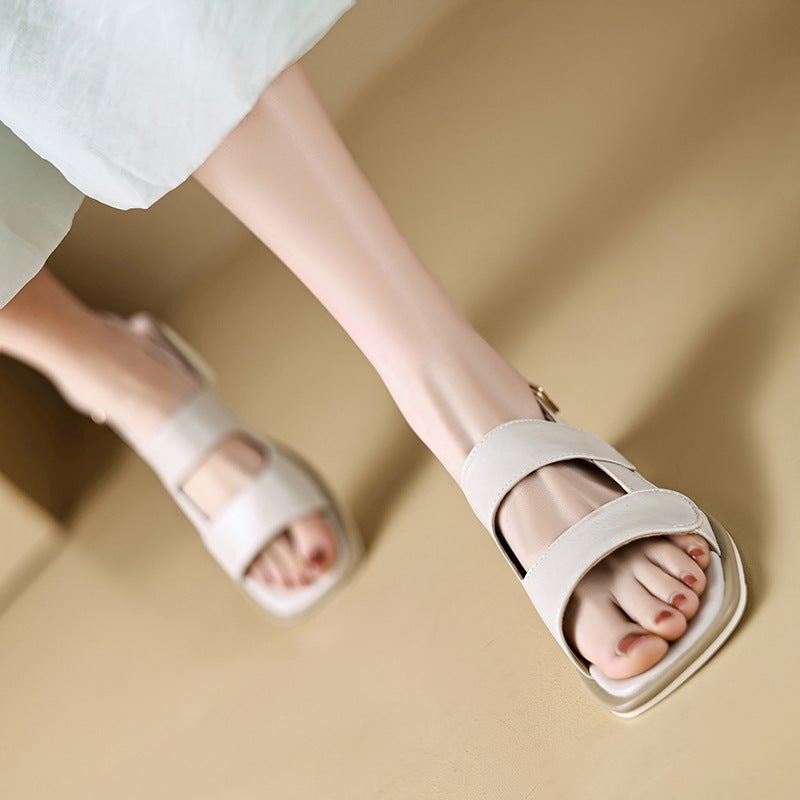 Lazada 2024 Simple Low Heel Square Head 33-43 Buckle Casual Student Sandals - Image 4