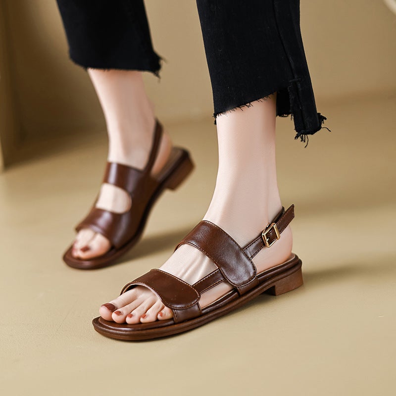 Lazada 2024 Simple Low Heel Square Head 33-43 Buckle Casual Student Sandals - Image 2