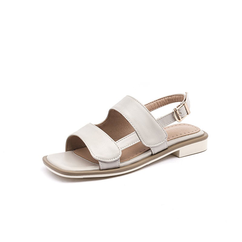 Lazada 2024 Simple Low Heel Square Head 33-43 Buckle Casual Student Sandals - Image 1