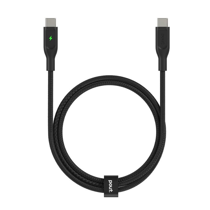 POUT ElectroBoost Thunderbolt LED 100W PD 3.0 USB-C to USB-C Cable â€“ Nylon-Braided Fast Charging & Data Cable with Real-Time LED Status Indicator, E-Marker Chip, 480Mbps Transfer â€“ 4ft, Phantom Black - Image 2