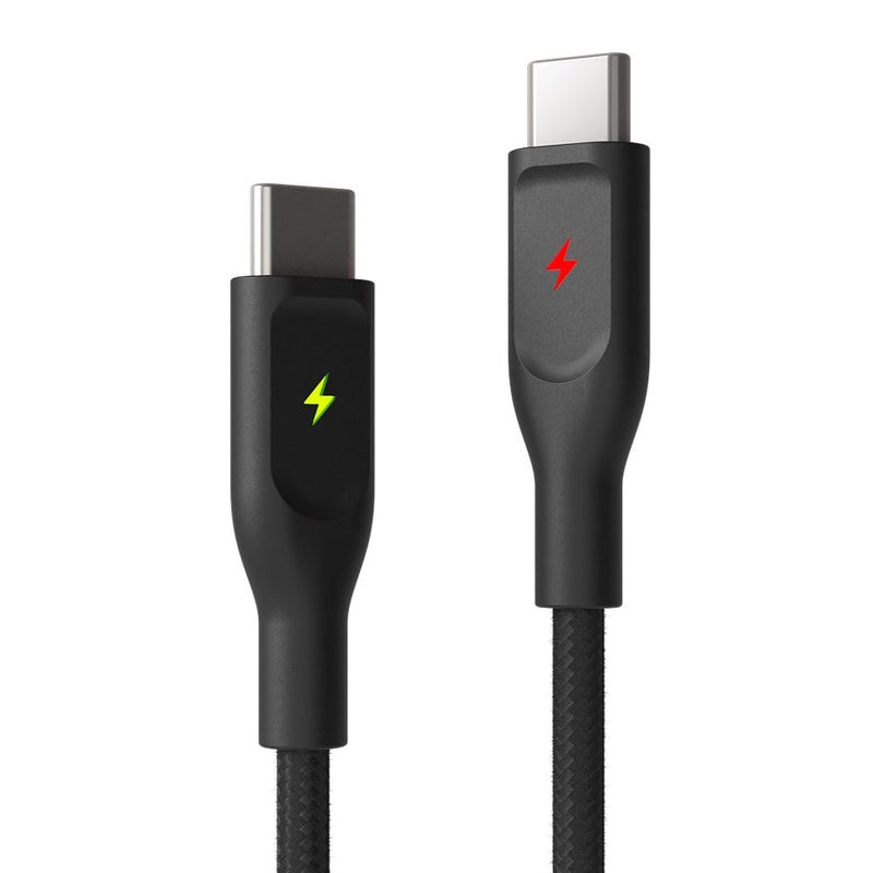 POUT ElectroBoost Thunderbolt LED 100W PD 3.0 USB-C to USB-C Cable â€“ Nylon-Braided Fast Charging & Data Cable with Real-Time LED Status Indicator, E-Marker Chip, 480Mbps Transfer â€“ 4ft, Phantom Black - Image 3