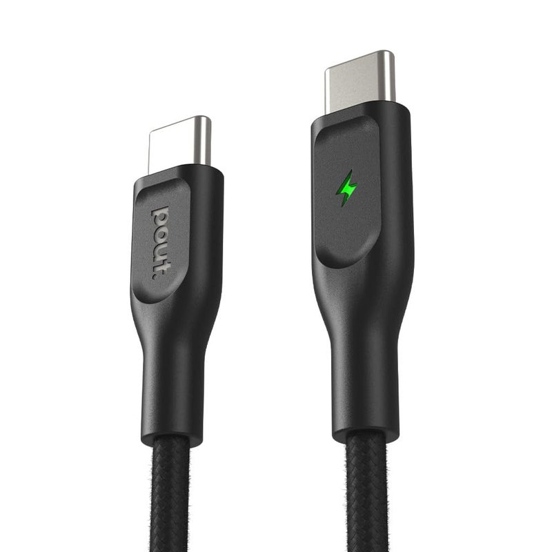 POUT ElectroBoost Thunderbolt LED 100W PD 3.0 USB-C to USB-C Cable â€“ Nylon-Braided Fast Charging & Data Cable with Real-Time LED Status Indicator, E-Marker Chip, 480Mbps Transfer â€“ 4ft, Phantom Black - Image 1