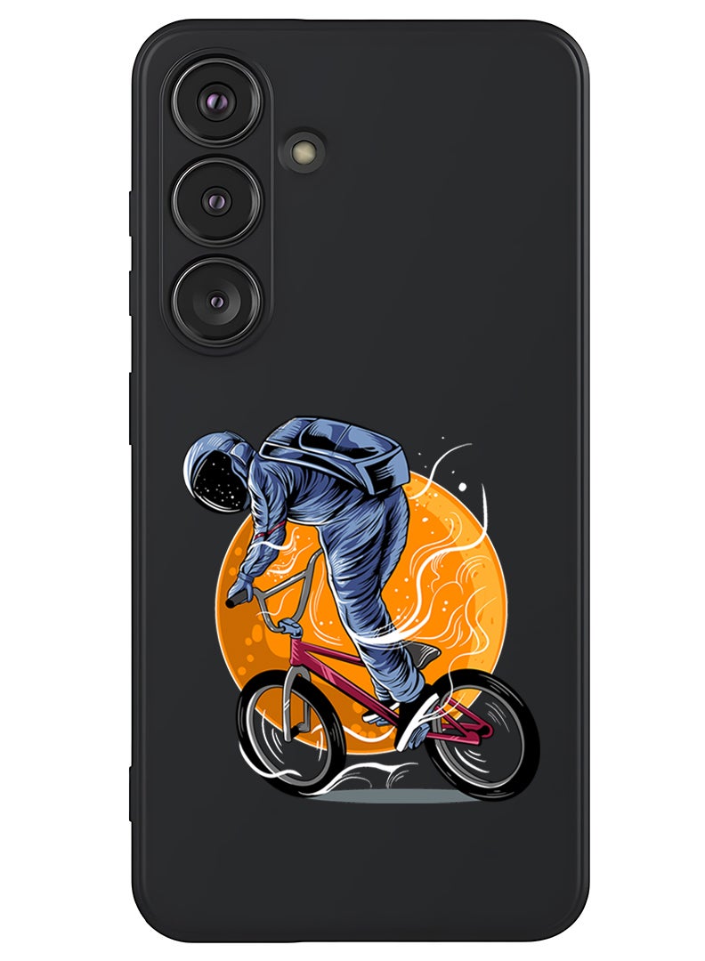 Theodor Protective Slim Fit Case Liquid Silicone Cover with Full Body Protection Anti-Scratch Shockproof Case For Samsung Galaxy S25 (Black) - Astronaut riding Bike - Image 1