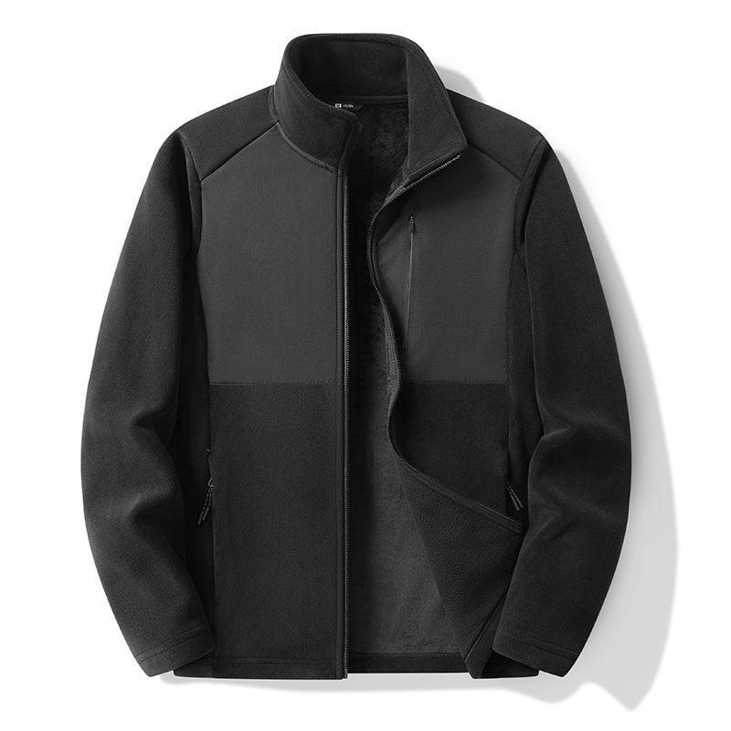 Men's Thermal Fleece Jacket Breathable Stand Collar Open Front Outdoor Winter Coat - Image 1
