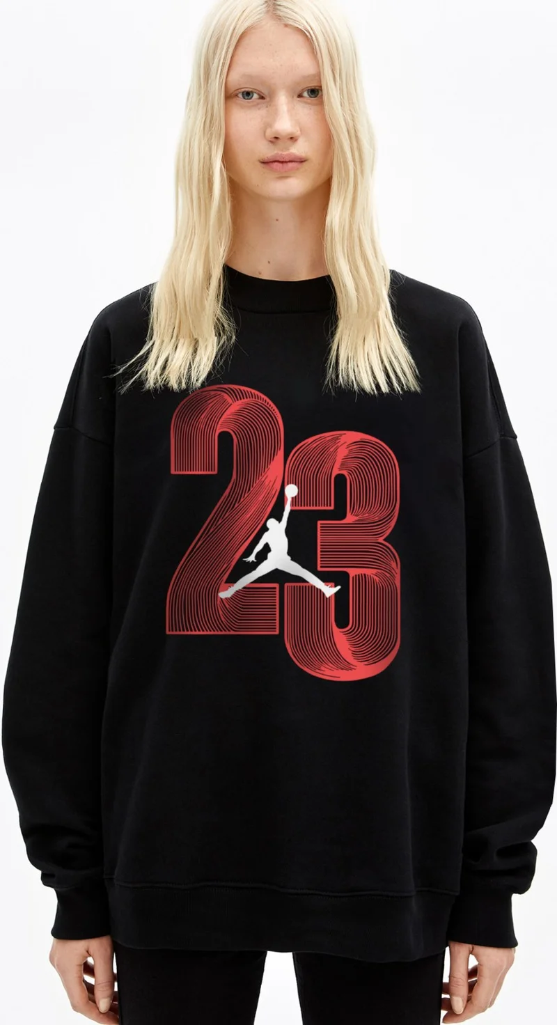 Rock&Roll Twenty Three Crew Neck Thick Oversize Black Women's Sweatshirt