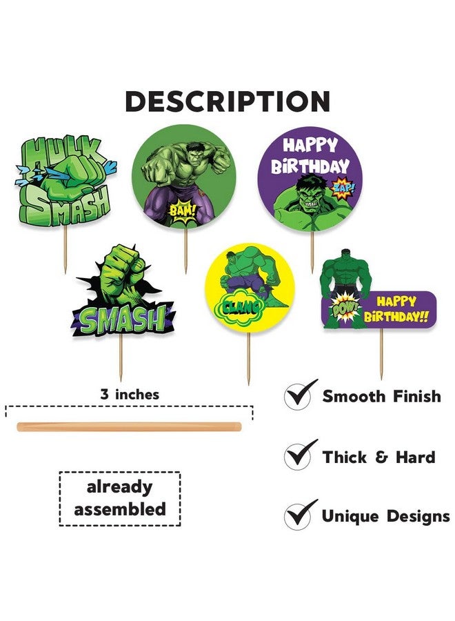 Festiko® Set of 6 Pcs Superhero Hullk Theme Happy Birthday Cupcake Topper, Cake Decoration Supplies, superhero theme birthday decorations - Image 3