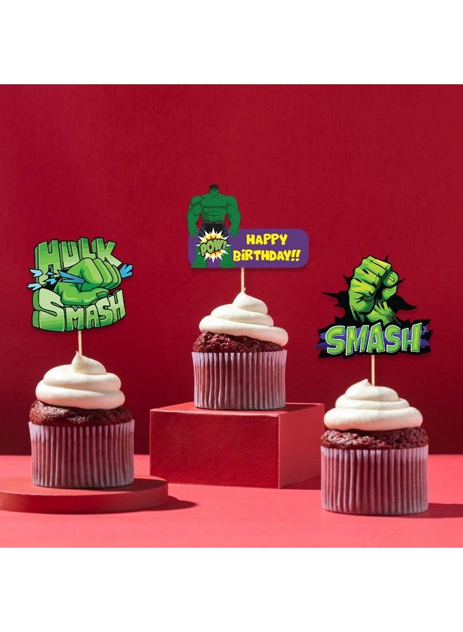 Festiko® Set of 6 Pcs Superhero Hullk Theme Happy Birthday Cupcake Topper, Cake Decoration Supplies, superhero theme birthday decorations - Image 4