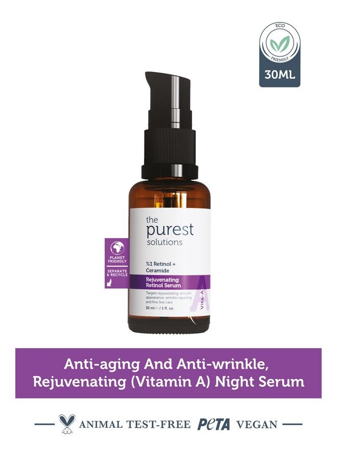 the purest solutions - Vitaa Rejuvenating Retinol Serum (1% Retinol + Ceramide) Promote Skin Hydration Reduce Wrinkles Fine Lines And Signs Of Aging Vegan Cruelty Free (1 Fl. Oz) - Image 1