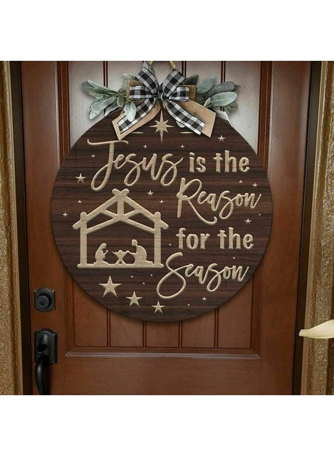 klarako Kolarmo Wooden Christmas Decoration Door Sign Jesus Xmas Savior Plaque for Home Porch ​for Christmas Wall Decor Front Door Decor, Round Welcome Sign Wreath, Home Farmhouse Front Porch Door Decoration - Image 2