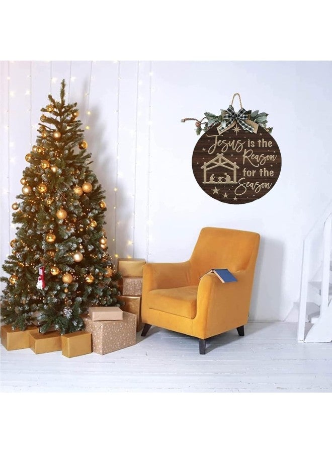 klarako Kolarmo Wooden Christmas Decoration Door Sign Jesus Xmas Savior Plaque for Home Porch ​for Christmas Wall Decor Front Door Decor, Round Welcome Sign Wreath, Home Farmhouse Front Porch Door Decoration - Image 5