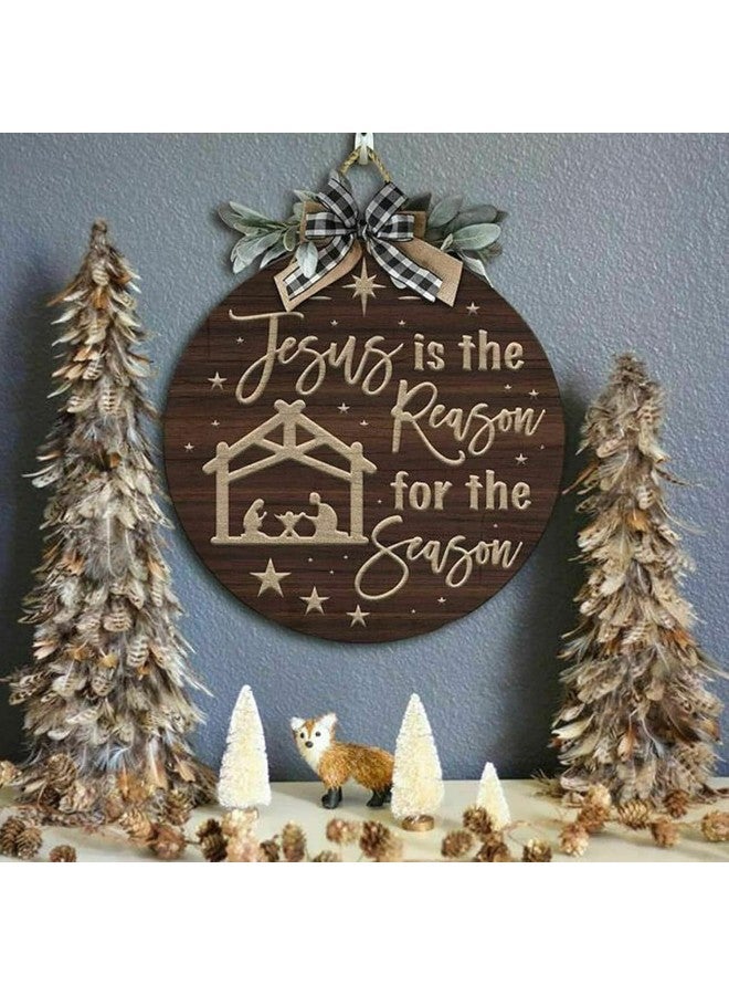 klarako Kolarmo Wooden Christmas Decoration Door Sign Jesus Xmas Savior Plaque for Home Porch ​for Christmas Wall Decor Front Door Decor, Round Welcome Sign Wreath, Home Farmhouse Front Porch Door Decoration - Image 4