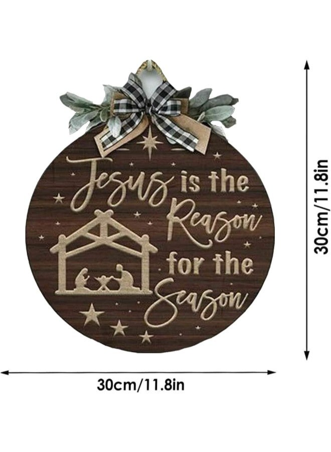 klarako Kolarmo Wooden Christmas Decoration Door Sign Jesus Xmas Savior Plaque for Home Porch ​for Christmas Wall Decor Front Door Decor, Round Welcome Sign Wreath, Home Farmhouse Front Porch Door Decoration - Image 3