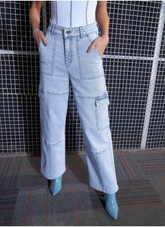 SASSAFRAS Cargo Straight Jeans with Belt Loops by Styli  - Image 1