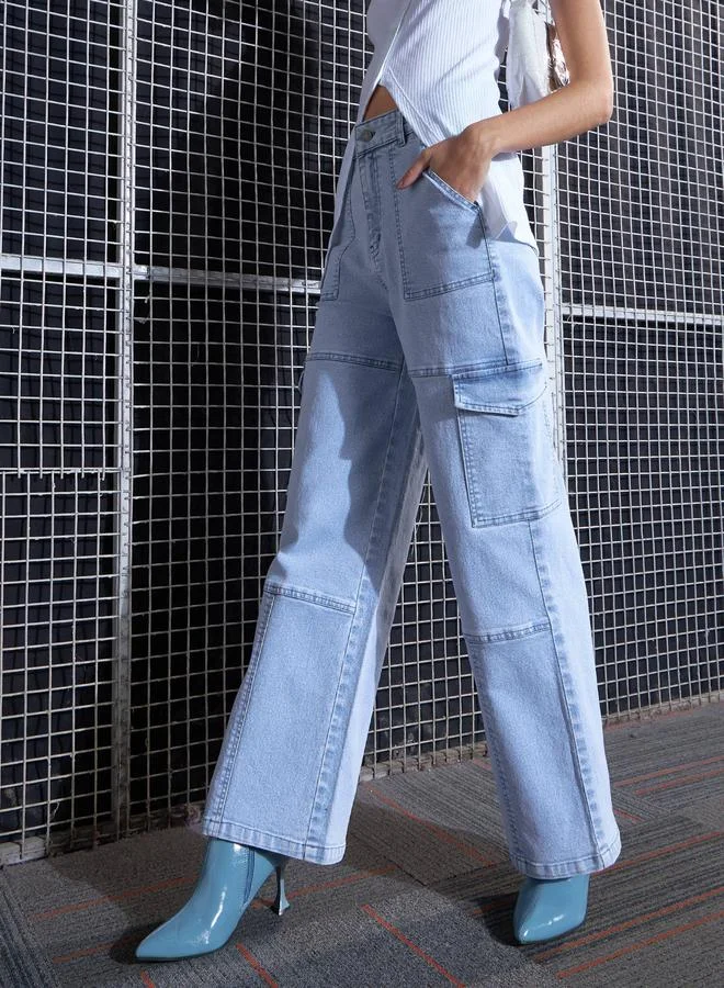 SASSAFRAS Cargo Straight Jeans with Belt Loops by Styli