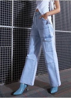 SASSAFRAS Cargo Straight Jeans with Belt Loops by Styli  - Image 3