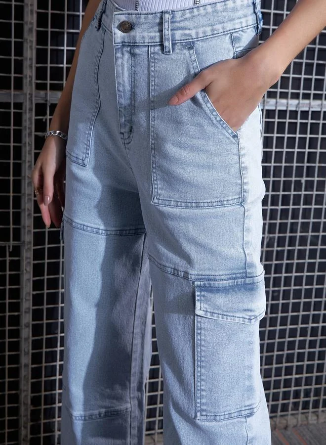 SASSAFRAS Cargo Straight Jeans with Belt Loops by Styli