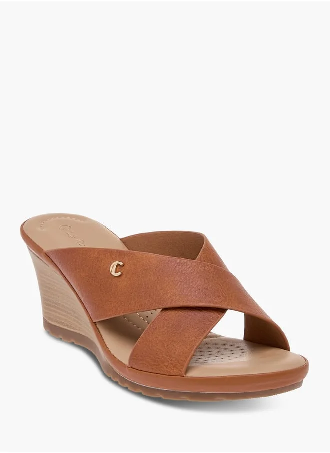 لو كونفورت Women Cross Strap Slip-On Sandals with Wedge Heels