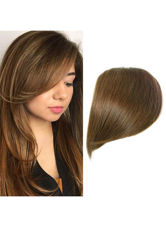 SHINON Thick Side Bangs Clip In Bangs Real Human Hair Bang Fringe Swept Bangs Extensions Clip On Bangs Fashion Natural Look Hairpiece For Girls Light Brown  - Image 2