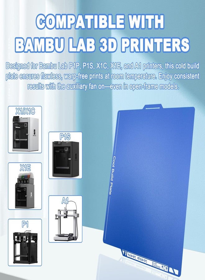 HIKUDIY 257x257mm Cold Build Plate for Bambu Lab X2D P2S P1S P1P X1C X1E A1, Double-Sided Textured Spring Steel Sheet, Easy Print Removal Low Temp Heated Bed with QR Code - Image 5