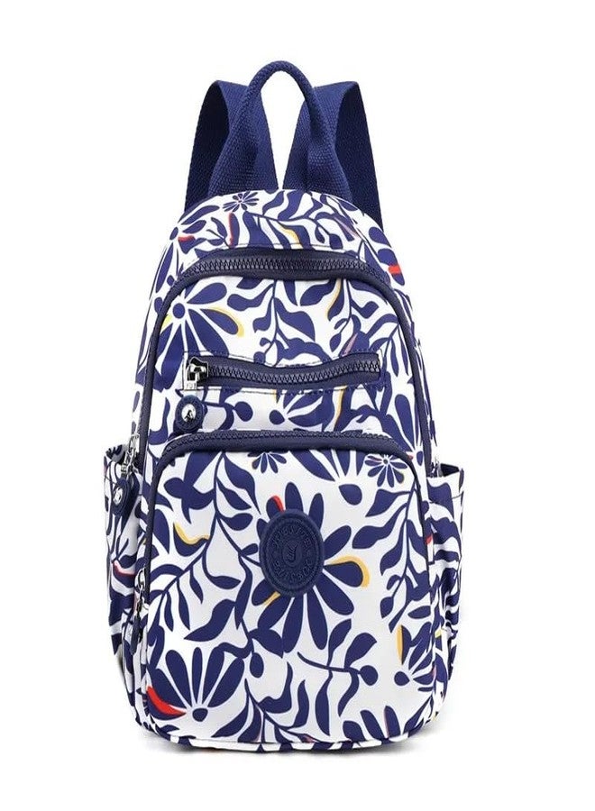 MISTYCDEP Bag for Girls and Women Waterproof School Bag | Printed Travel backpack | Sholder Straps & Multiple Compartments | Travel Maternity Diaper Bag (White Blue Leaf)