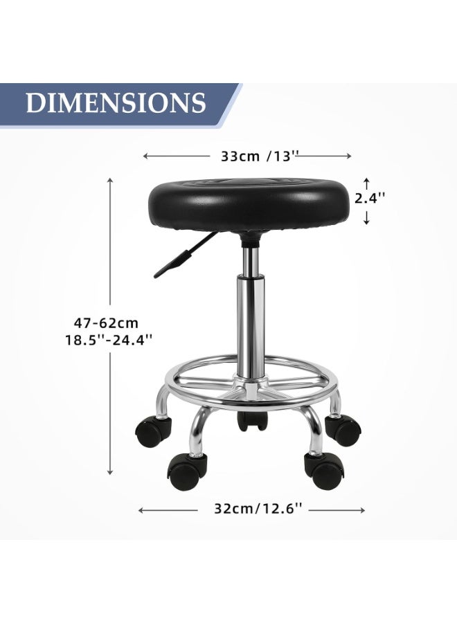 Adjustable Round Rolling Stool with Footrest – PU Leather Swivel Chair 360° Rotation for Office, Salon, Spa, and Home Use - Image 2