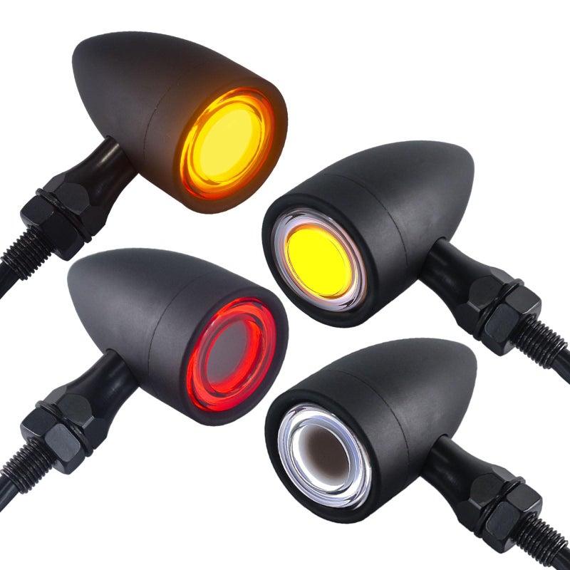 FATECIM 4X Motorcycle 40 LED Bullet Tail Lights Turn Signals Running Brake Stop Lights Motorbike Taillights Rear Front Blinkers Indicators for Bobber Harley Honda Yamaha Suzuki Kawasaki Chopper Black