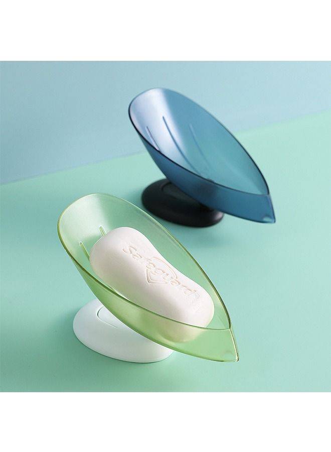 2 Pcs 360° Rotatable Bird Sponge Soap Dish Holder, Leaf Shape Self Draining PP Material Frosted Soap Bar Tray with Suction Cup, Shower Kitchen Sink Soap Holder (Green+Blue)  - Image 5