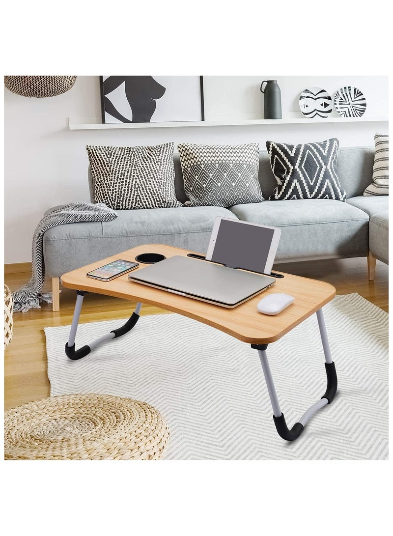 Foldable Laptop Desk with Tablet Slot and Cup Holder, Portable Bed Tray for Dorms, Eating, Working, and Watching Movies in Bed - Image 1