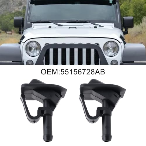 Briny River 2Pcs Windshield Washer Nozzle Wiper Spray Replacement Part 55156728AB Compatible with Jeep Wrangler JK 2002-2012 TJ 2002-2006 Black - Image 2