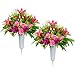 XONOR Artificial Cemetery Flowers with Vase, Set of 2 Artificial Rose Lily Bouquet Graveyard Memorial Flowers for - Image 2