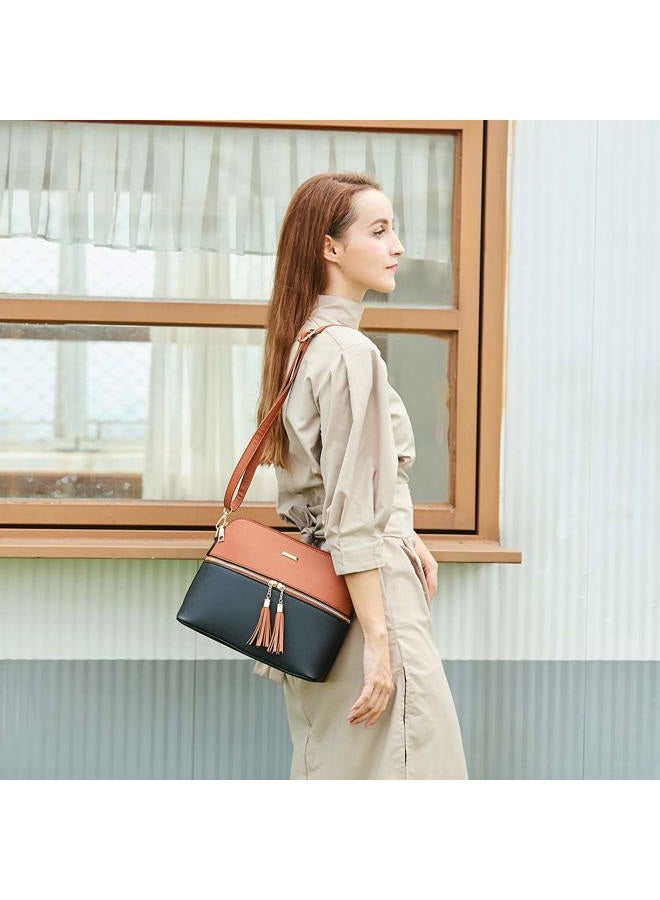 YTL Women Fashion Handbags Wallet Tote Bag Shoulder Bag Top Handle Satchel Purse Set 4pcs, Brown-black, Large - Image 2