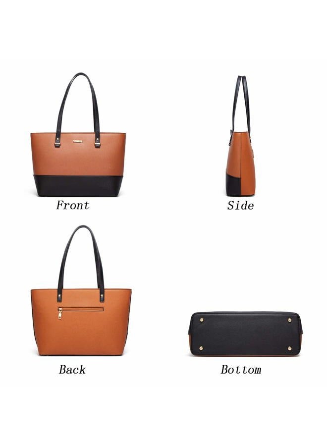 YTL Women Fashion Handbags Wallet Tote Bag Shoulder Bag Top Handle Satchel Purse Set 4pcs, Brown-black, Large - Image 4