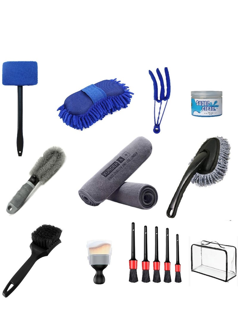 Nakhl 16pcs Car Wash Cleaning Tools Kit with Bag ，Car Detailing Brush Set， Wash Mitt Sponge Towels Tire Brush Window Scraper Duster Complete Interior Car Care Kit  - Image 1