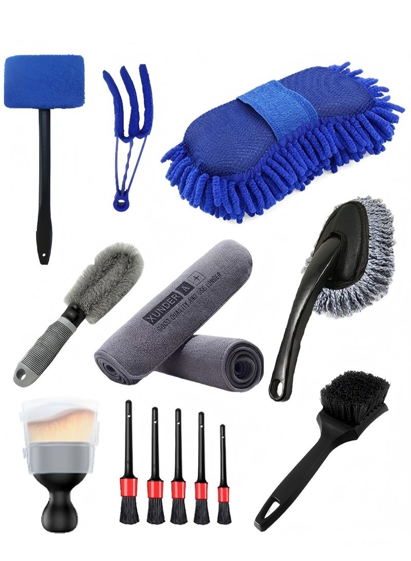 Nakhl 14pcs Car Wash Cleaning Tools Kit with Bag ，Car Detailing Brush Set， Wash Mitt Sponge Towels Tire Brush Window Scraper Duster Complete Interior Car Care Kit  - Image 1
